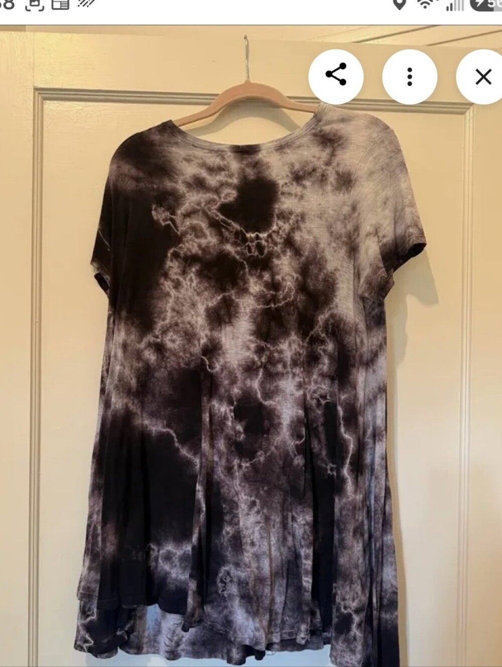 Women’s Black & Gray Tie-Dye Short Sleeve Tunic Top Size Medium